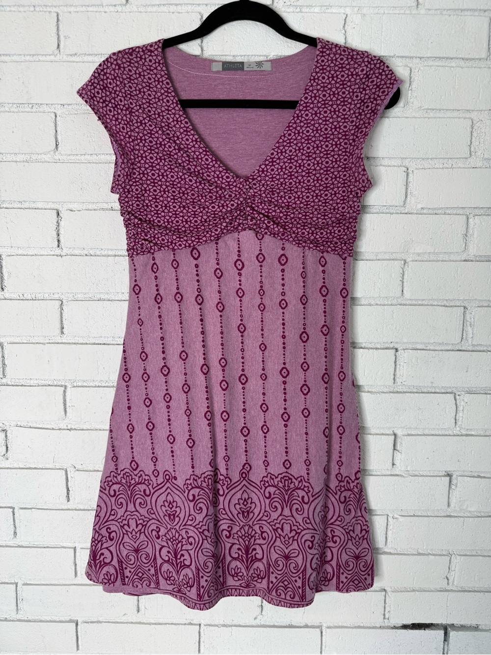 Athleta Dhara Burnout Dress V Neck Cap Sleeve Athleisure Purple Small Petite SP